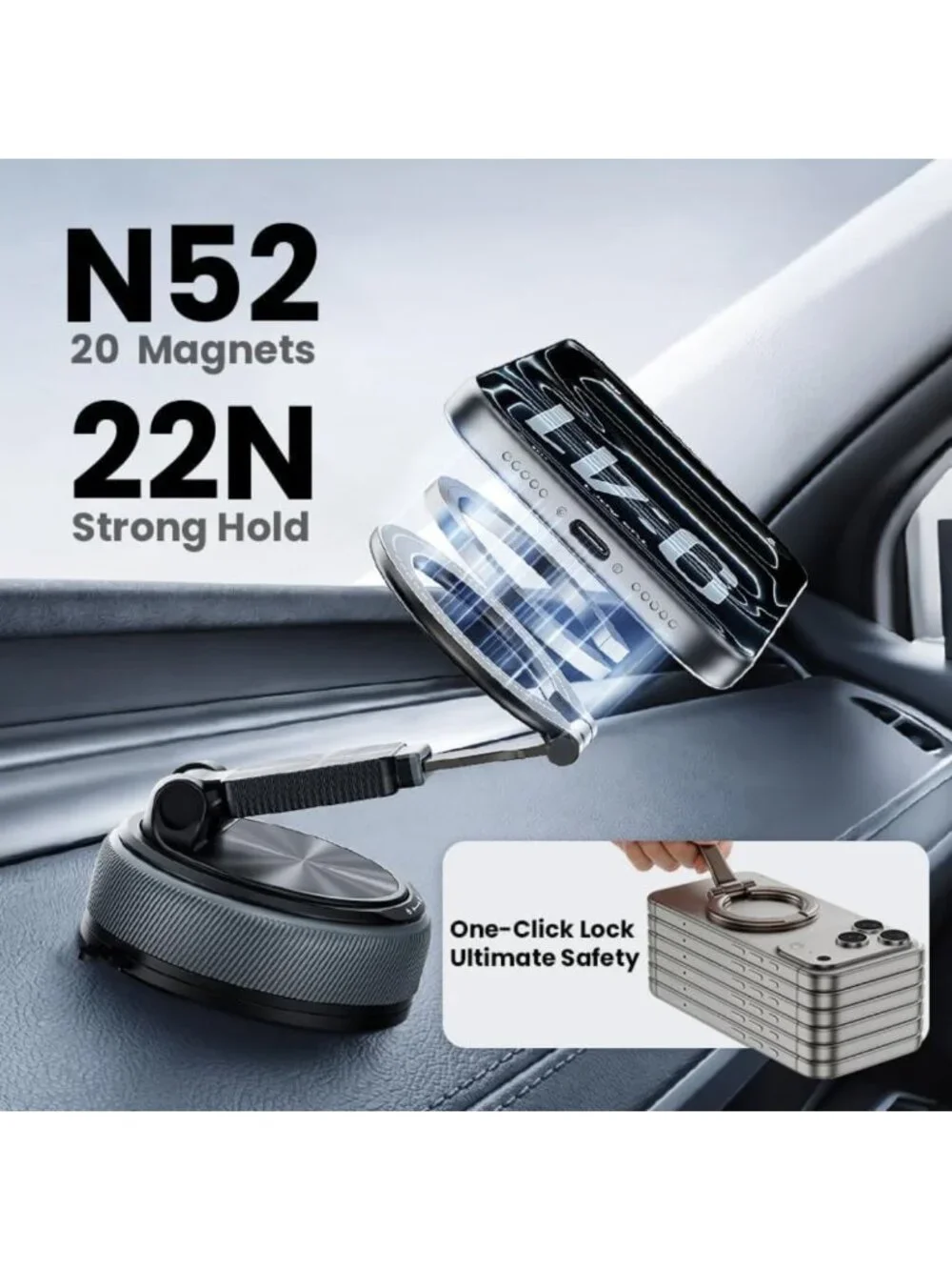 2-in-1 Magnetic Car Phone Holder with Suction Mount & 360° Adjustable Stand